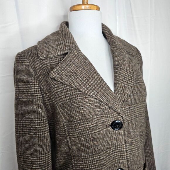 Merona Wool Blend Houndstooth Coat Brown Elbow Patch Equestrian Academia Size S - Picture 2 of 15